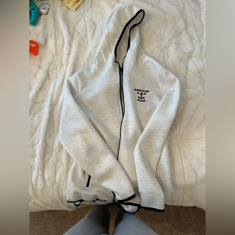 white full zip up w hood beaver island mi